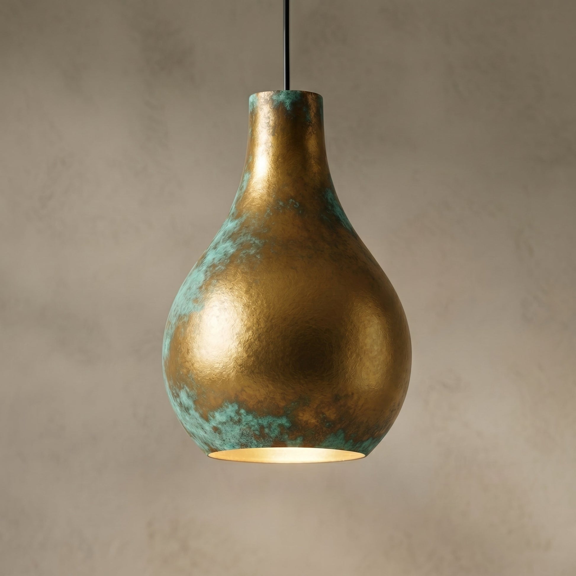 Hand-Hammered Brass Teardrop Pendant - Verdigris Patina Ceiling Lamp - Mettlemix