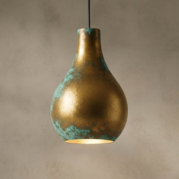 Hand-Hammered Brass Teardrop Pendant - Verdigris Patina Ceiling Lamp - Mettlemix
