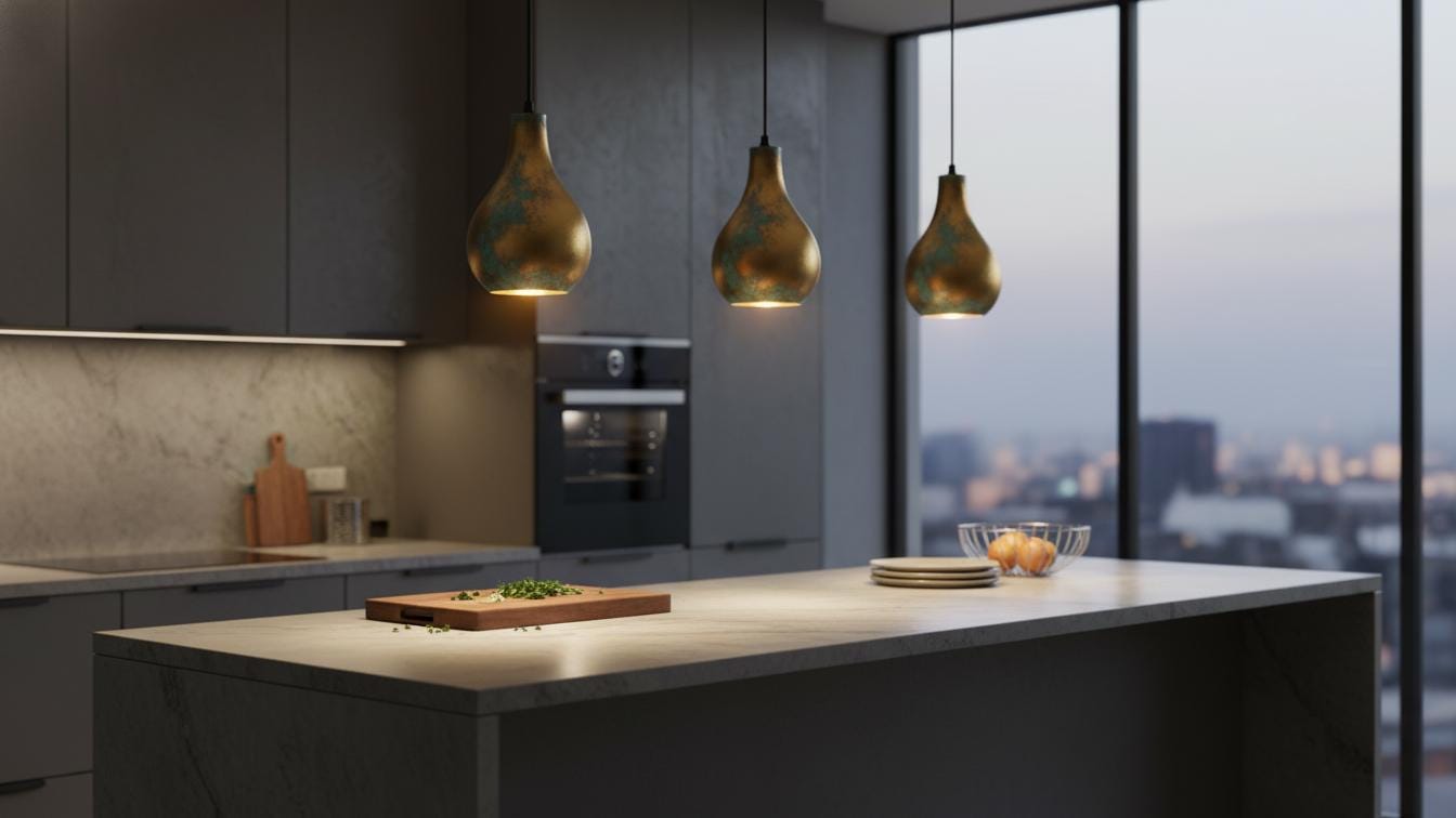 Hand - Hammered Brass Teardrop Pendant - Verdigris Patina Ceiling Lamp - Mettlemix