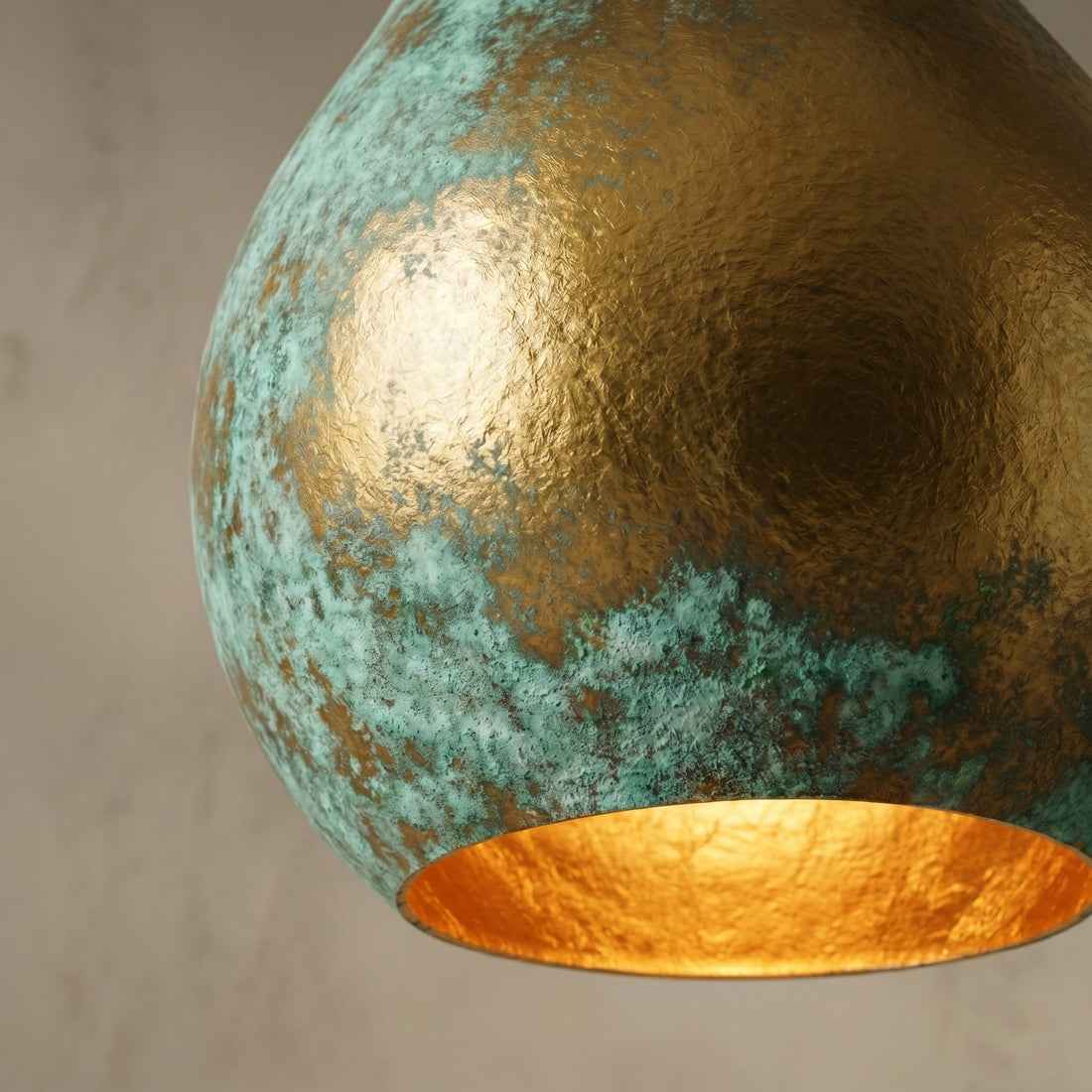 Hand-Hammered Brass Teardrop Pendant - Verdigris Patina Ceiling Lamp - Mettlemix