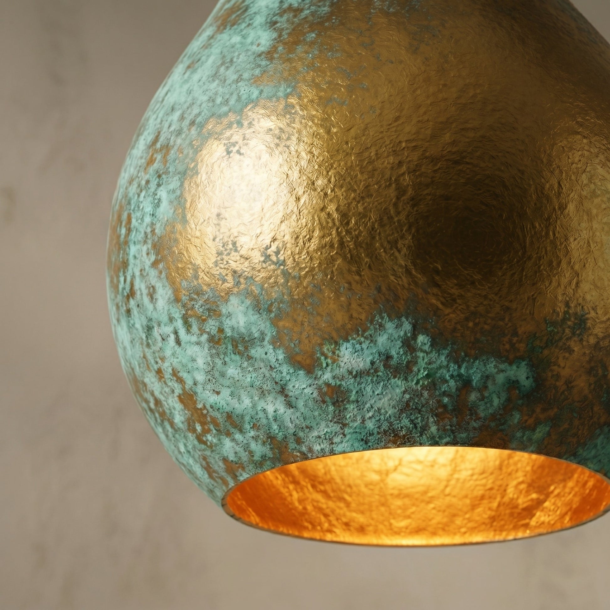 Hand-Hammered Brass Teardrop Pendant - Verdigris Patina Ceiling Lamp - Mettlemix