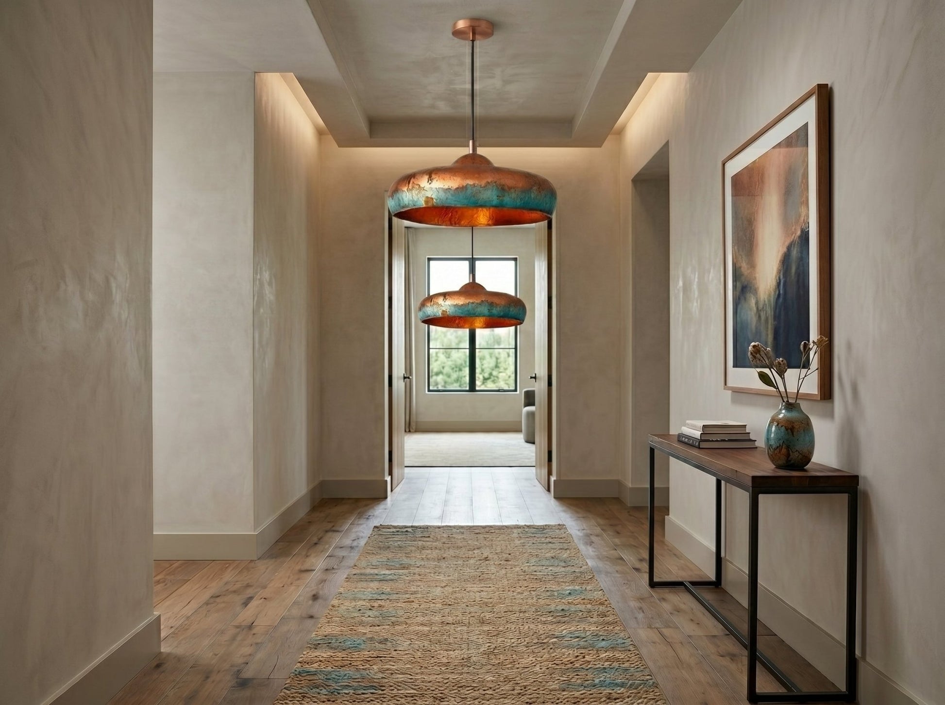 Hand-Hammered Copper Dome Pendant Light - Blue Patina Finish - Mettlemix