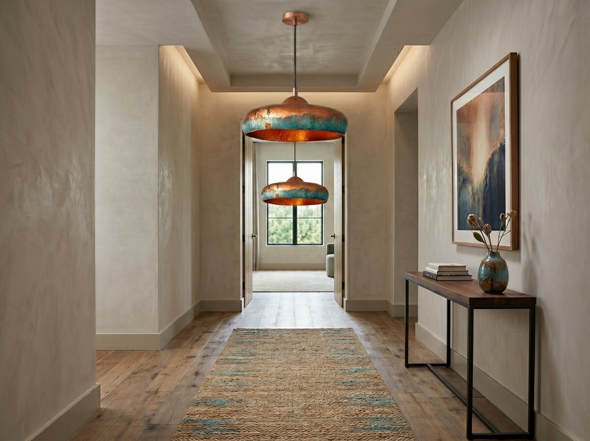 Hand-Hammered Copper Dome Pendant Light - Blue Patina Finish - Mettlemix