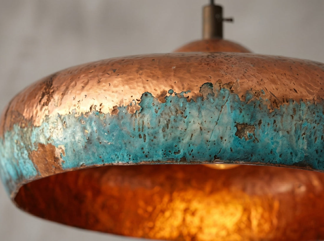Hand-Hammered Copper Dome Pendant Light - Blue Patina Finish - Mettlemix