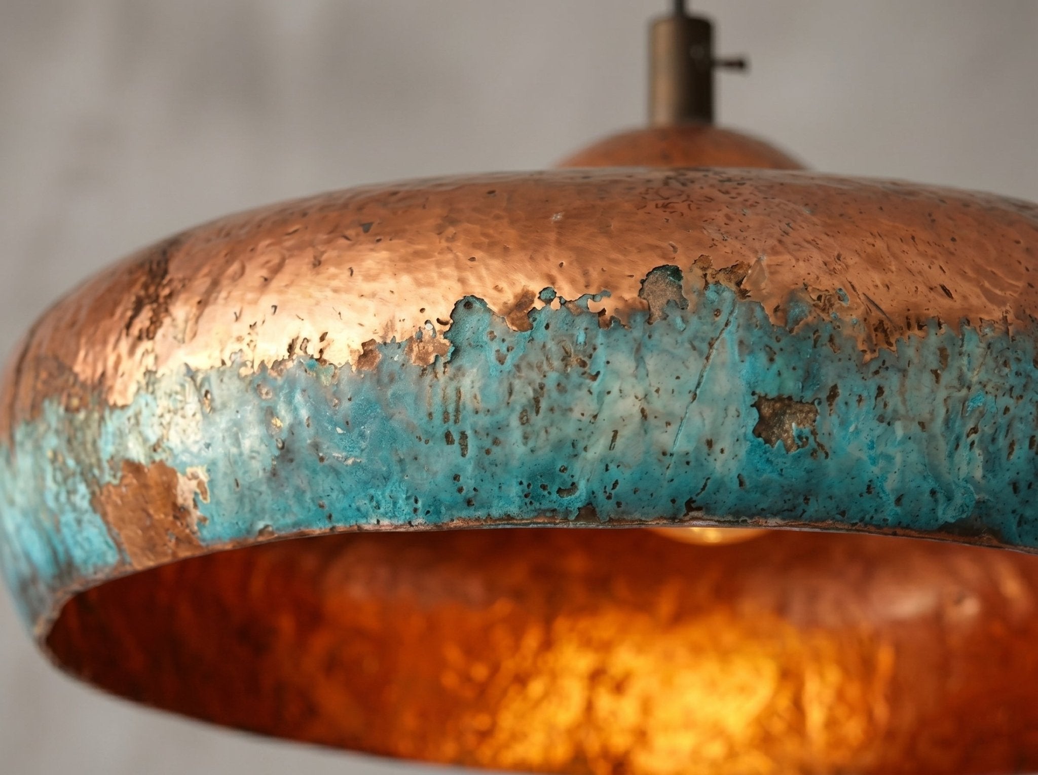 Hand-Hammered Copper Dome Pendant Light - Blue Patina Finish - Mettlemix