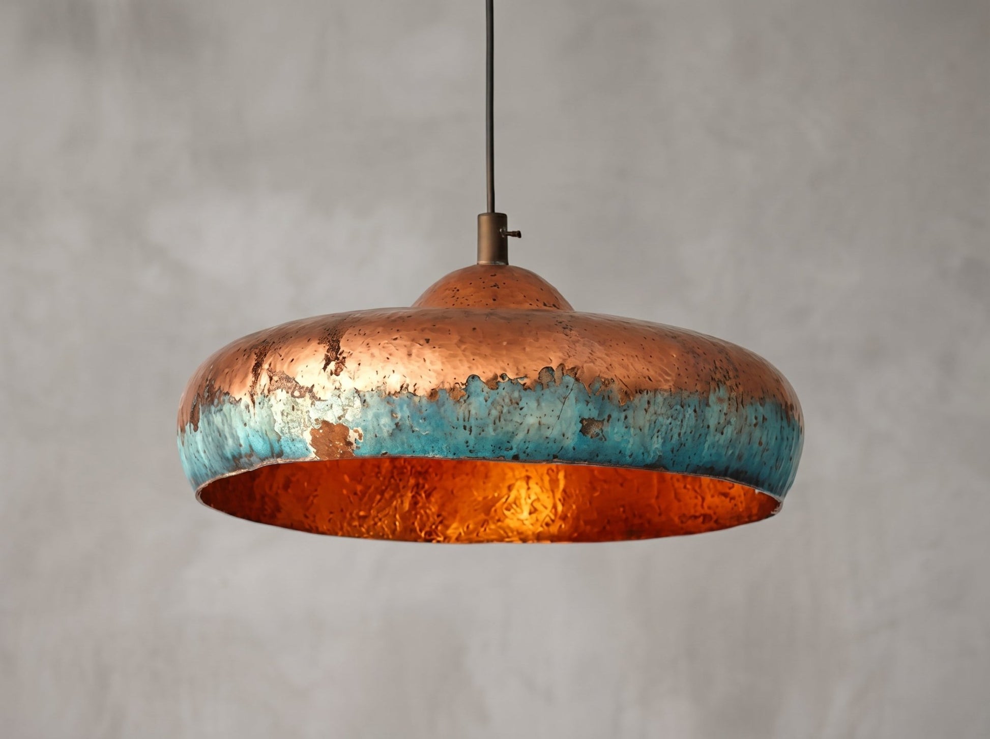 Hand-Hammered Copper Dome Pendant Light - Blue Patina Finish - Mettlemix
