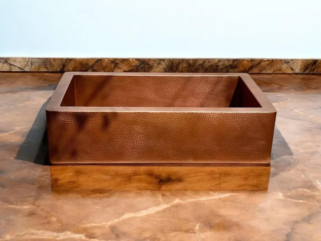 Hand-Hammered Copper Farmhouse Sink - Apron Front Kitchen Basin - Mettlemix