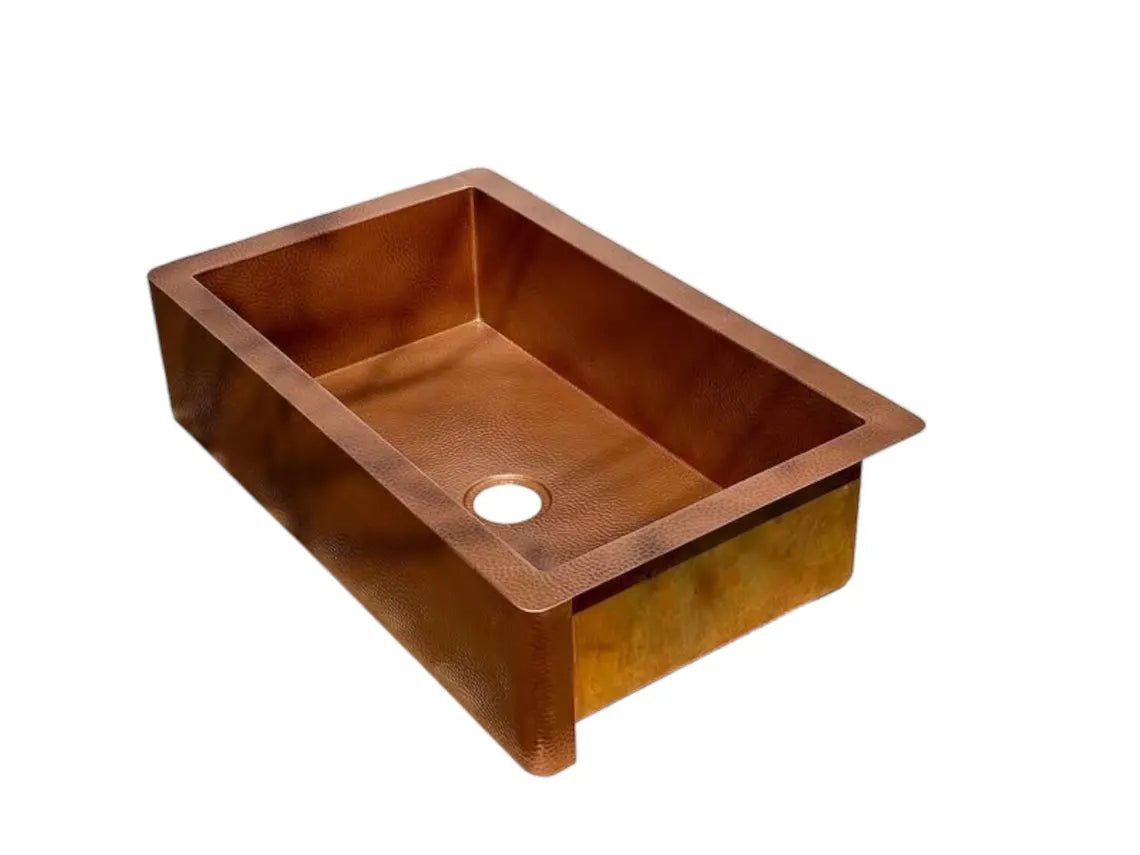 Hand-Hammered Copper Farmhouse Sink - Apron Front Kitchen Basin - Mettlemix