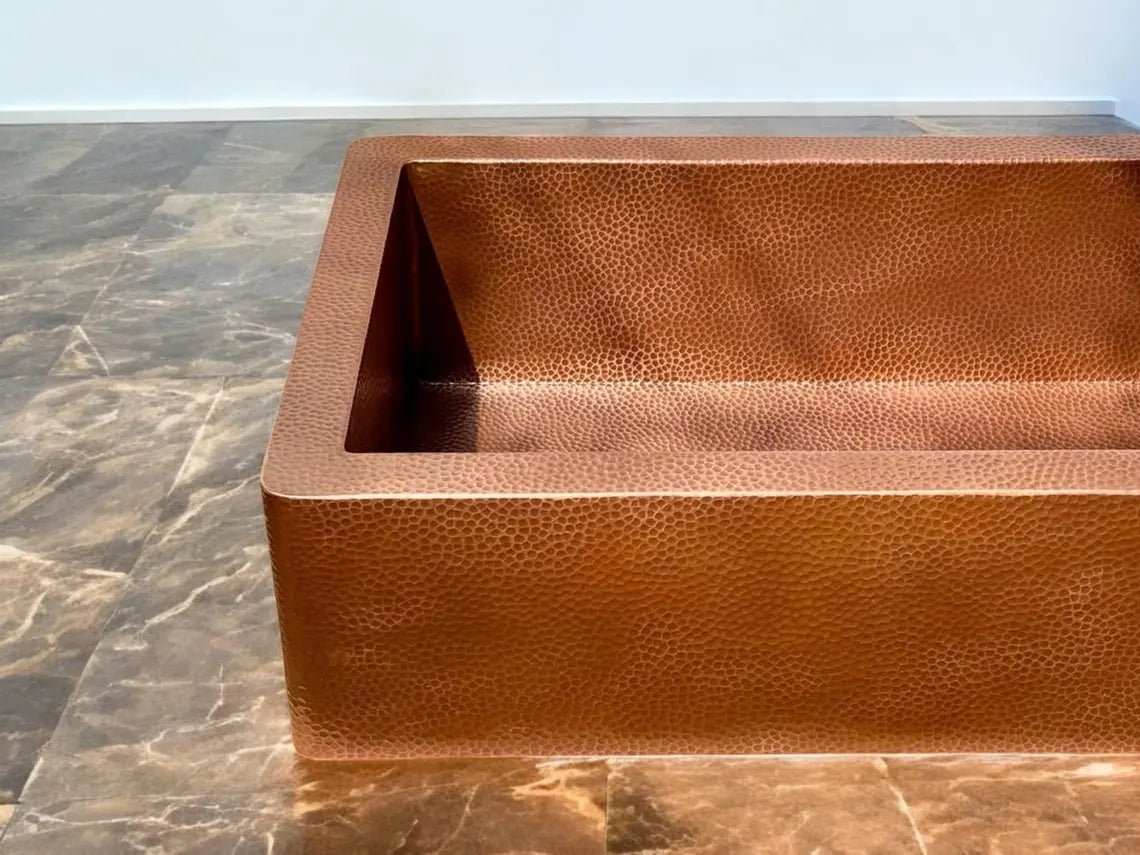 Hand-Hammered Copper Farmhouse Sink - Apron Front Kitchen Basin - Mettlemix