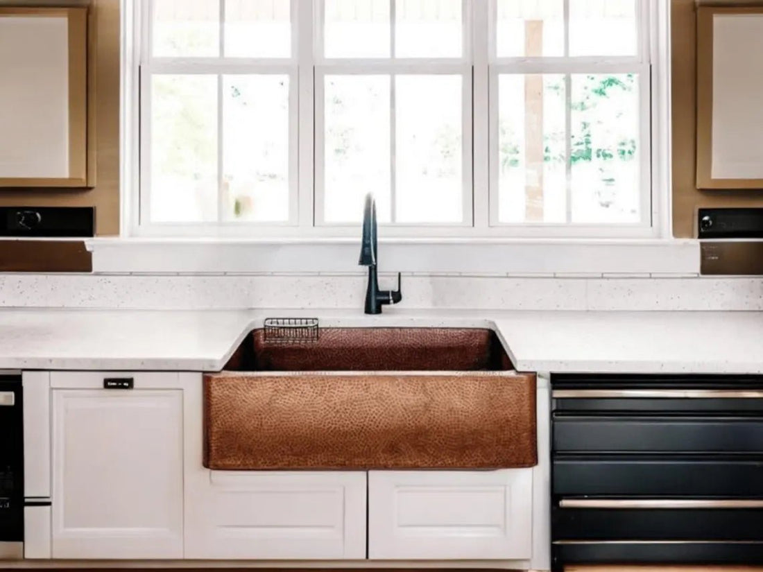 Hand-Hammered Copper Farmhouse Sink - Apron Front Kitchen Basin - Mettlemix
