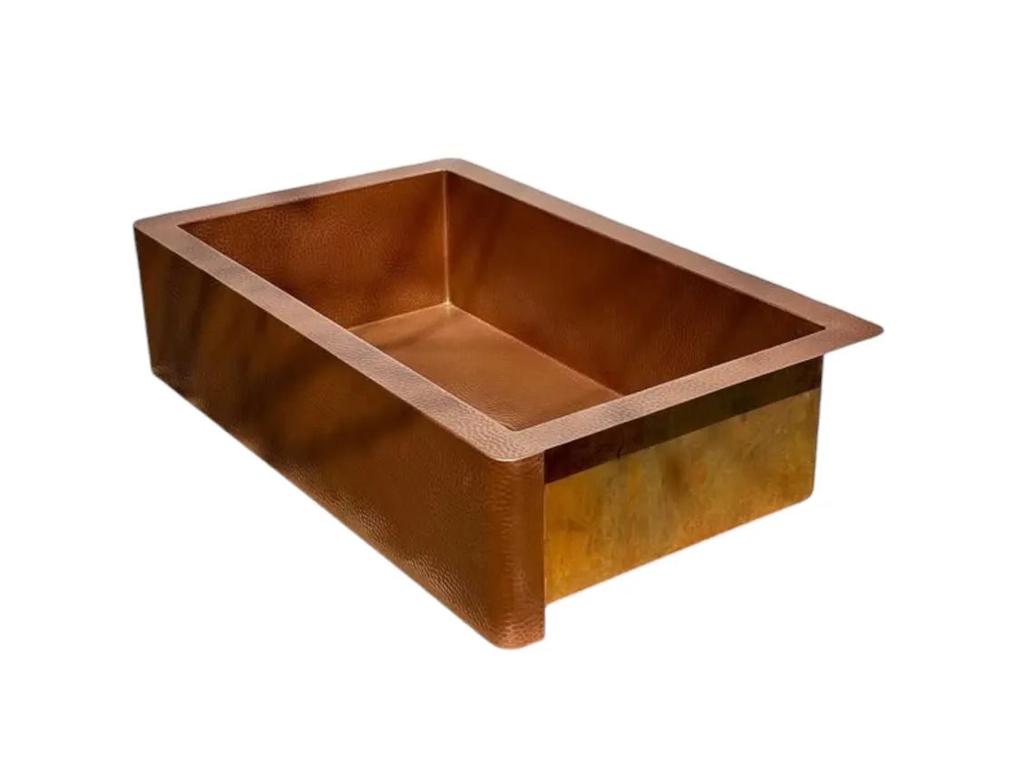 Hand-Hammered Copper Farmhouse Sink - Apron Front Kitchen Basin - Mettlemix