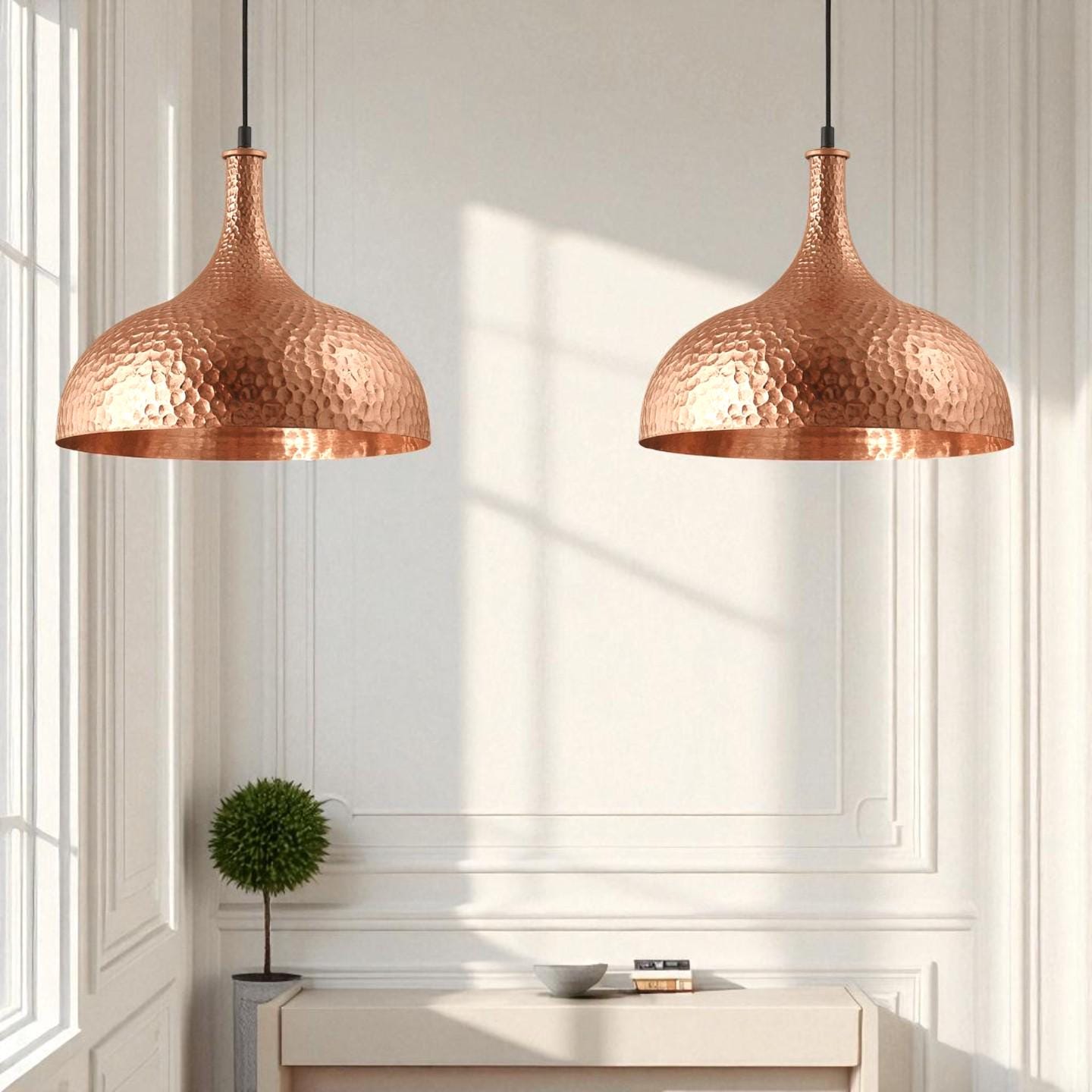 Hand-Hammered Copper Pendant Light: Vintage Farmhouse Light Fixture - Mettlemix