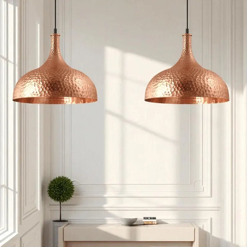 Hand-Hammered Copper Pendant Light - Vintage Farmhouse Light Fixture - Mettlemix