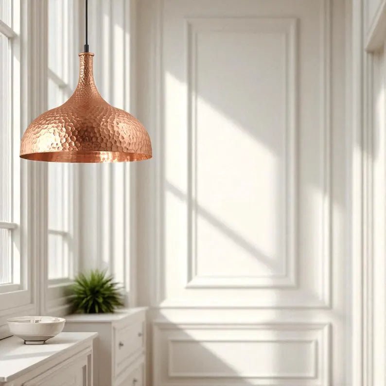 Hand-Hammered Copper Pendant Light - Vintage Farmhouse Light Fixture - Mettlemix