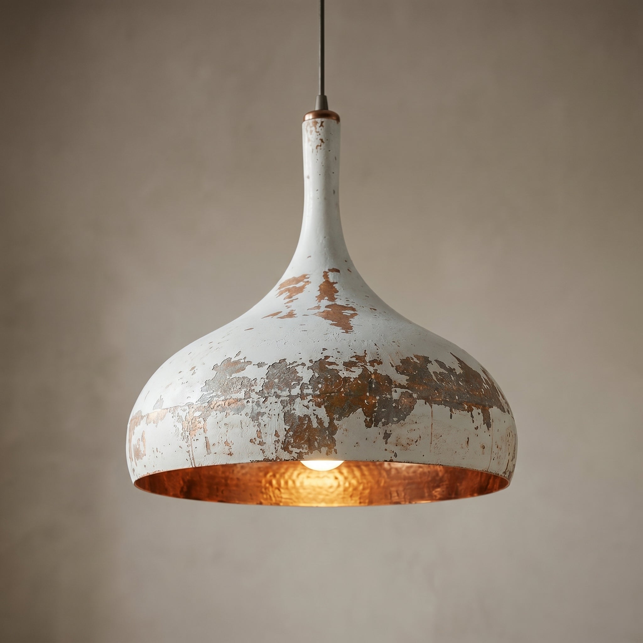 Hand-Hammered Copper Tear Pendant Light - Rustic White Patina - Mettlemix