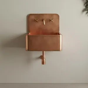 Hand-Hammered Copper Wall Mount Sink - Verdigris Edge Patina & Industrial Backplate - Mettlemix