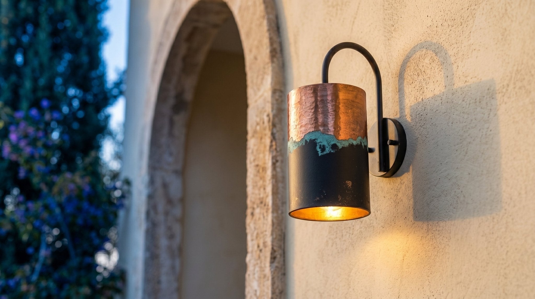 Hand-Hammered Copper Wall Sconce - Aged Patina & Matte Black - Mettlemix