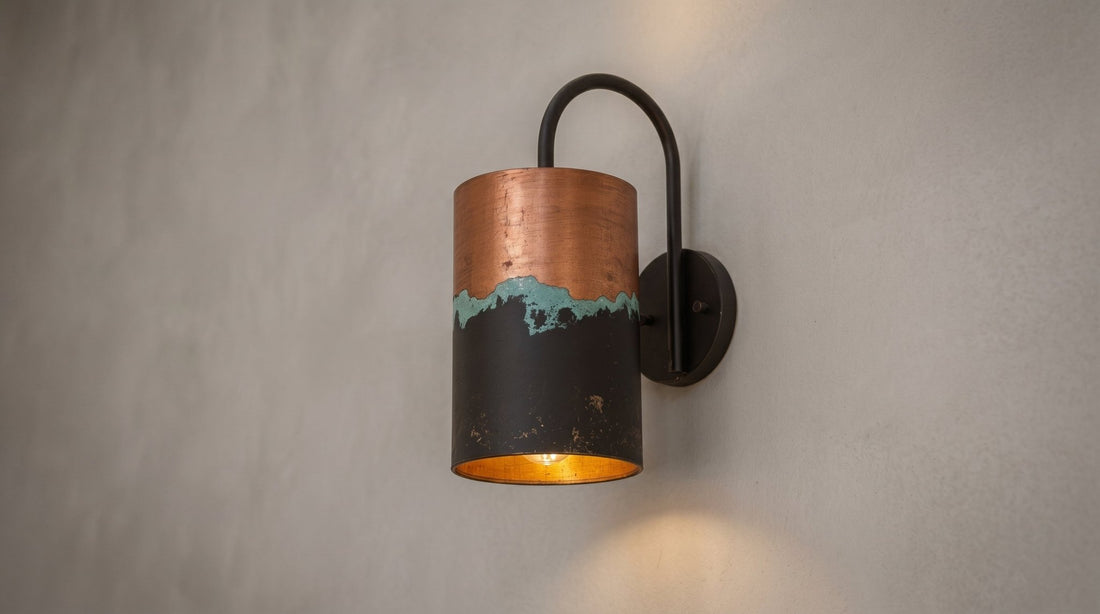 Hand-Hammered Copper Wall Sconce - Aged Patina & Matte Black - Mettlemix
