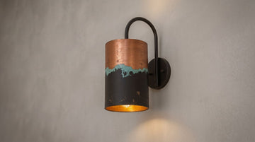 Hand-Hammered Copper Wall Sconce - Aged Patina & Matte Black - Mettlemix