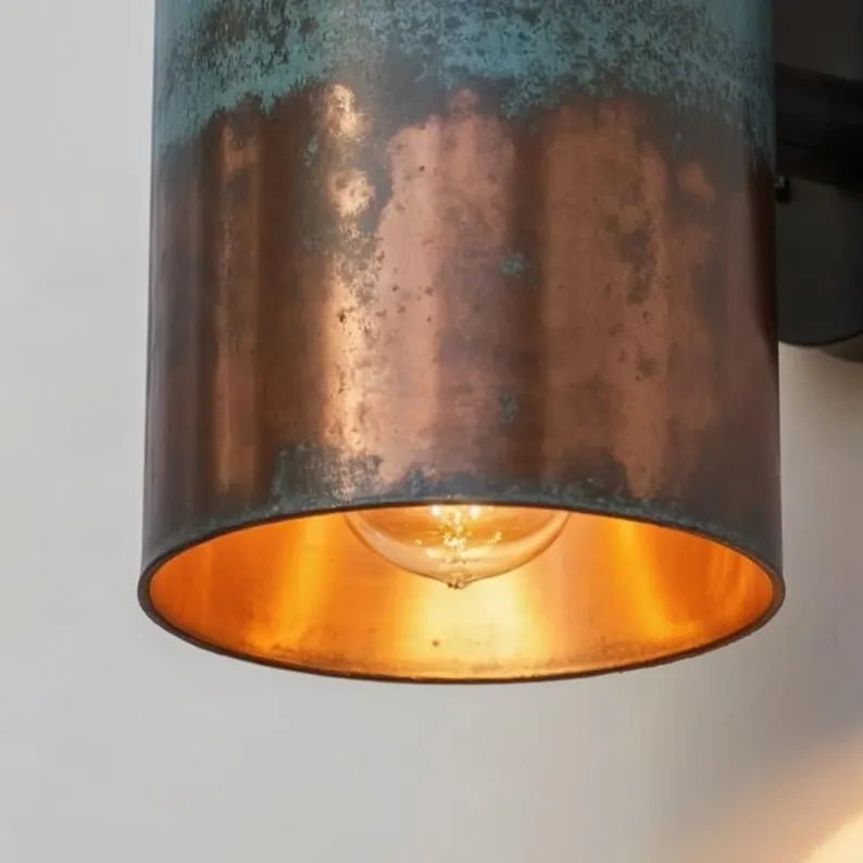 Hand - Hammered Copper Wall Sconce - Cylindrical Patina Design - Mettlemix