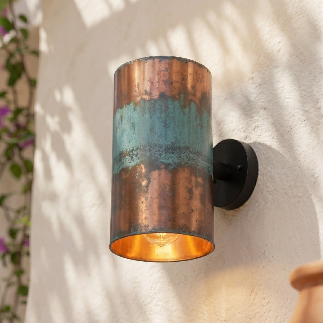 Hand-Hammered Copper Wall Sconce - Cylindrical Patina Design - Mettlemix