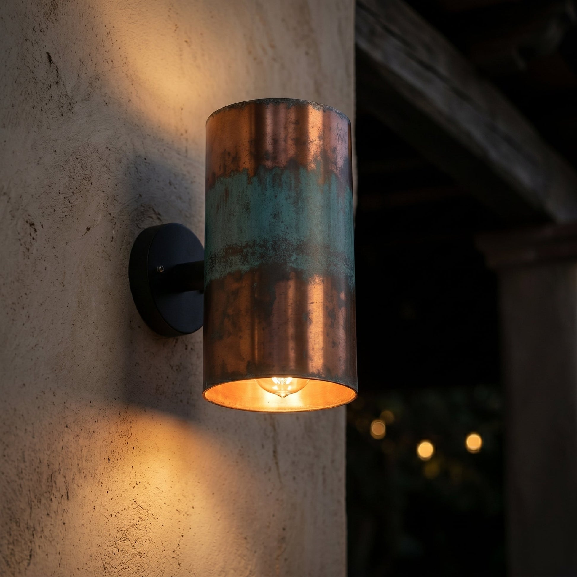 Hand-Hammered Copper Wall Sconce - Cylindrical Patina Design - Mettlemix