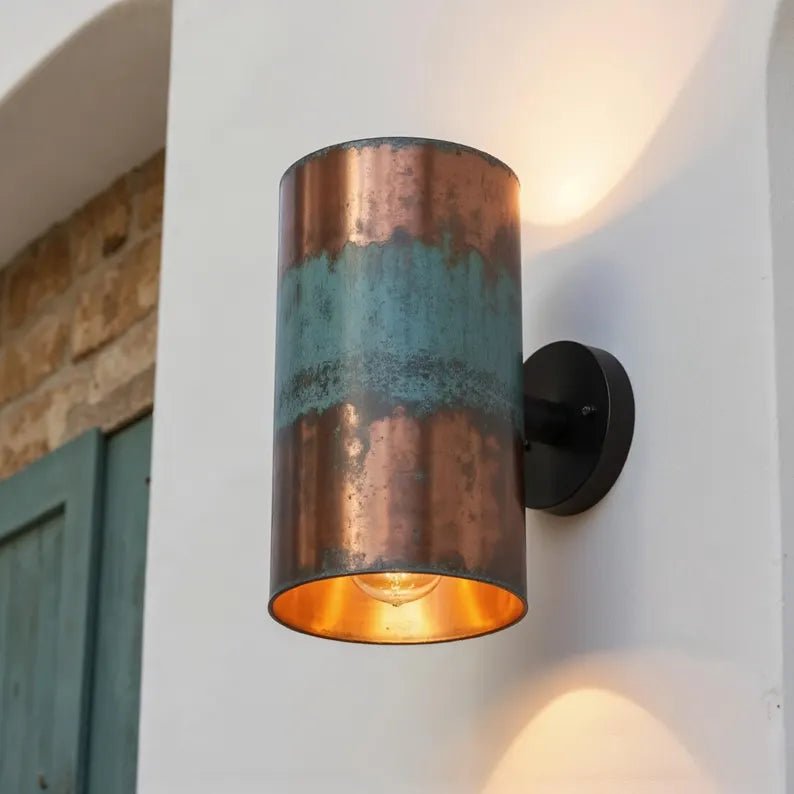 Hand - Hammered Copper Wall Sconce - Cylindrical Patina Design - Mettlemix