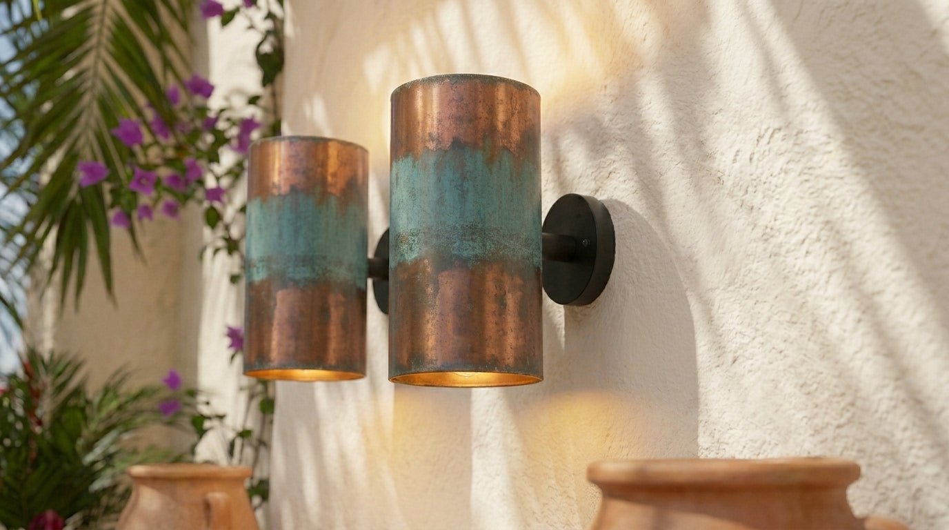 Hand-Hammered Copper Wall Sconce - Cylindrical Patina Design - Mettlemix
