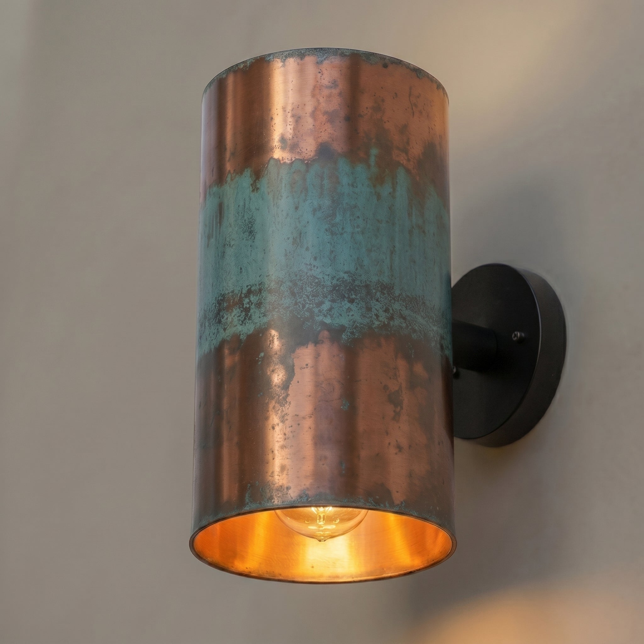 Hand-Hammered Copper Wall Sconce - Cylindrical Patina Design - Mettlemix