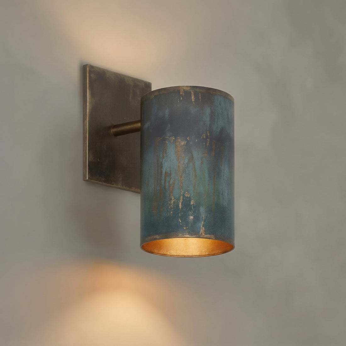 Hand-Hammered Copper Wall Sconce - Rustic Patina Cylinder Light - Mettlemix