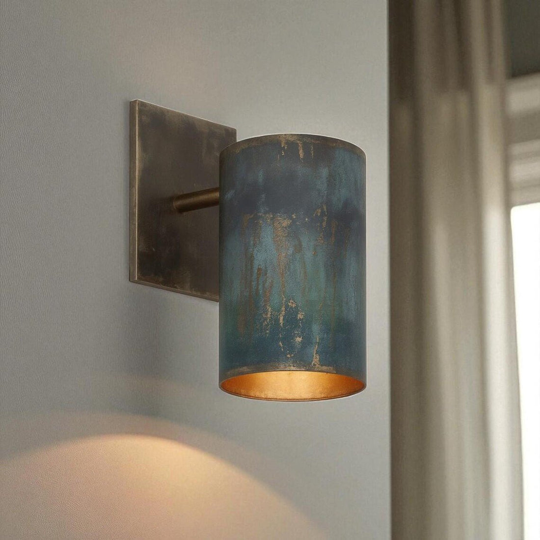 Hand-Hammered Copper Wall Sconce - Rustic Patina Cylinder Light - Mettlemix