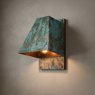 Hand-Hammered Oxidized Copper Wall Sconce - Blue-Green Patina - Mettlemix