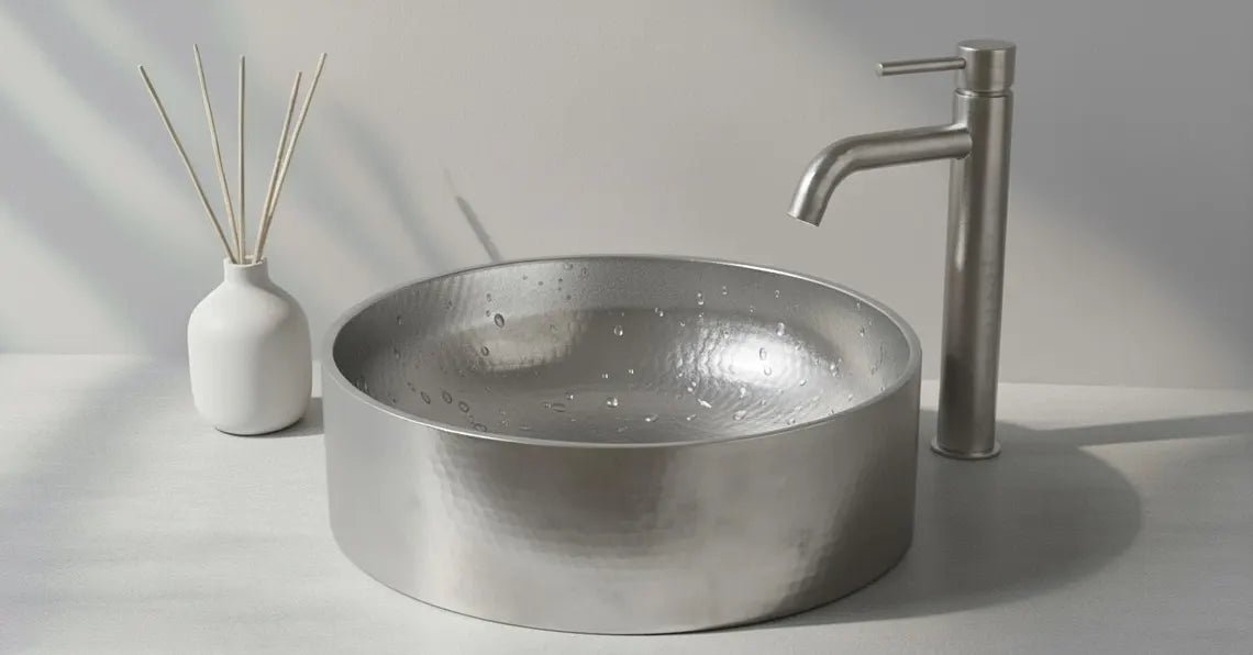 Hand-Hammered Stainless Steel Vessel Sink - Modern Industrial Bathroom Basin - Mettlemix