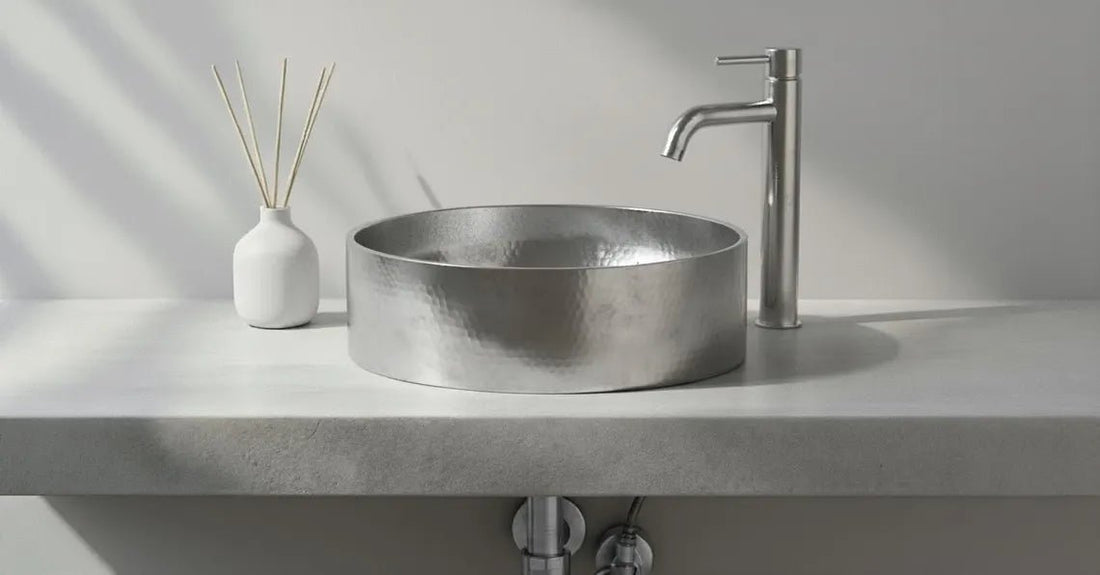 Hand-Hammered Stainless Steel Vessel Sink - Modern Industrial Bathroom Basin - Mettlemix