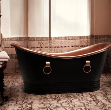 Handcrafted Black Patina Copper Bathtub - Luxury Freestanding Double Slipper Tub - Mettlemix