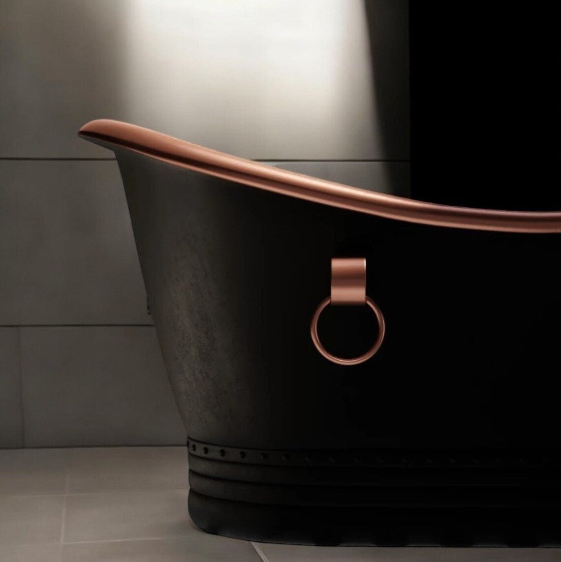 Handcrafted Black Patina Copper Bathtub - Luxury Freestanding Double Slipper Tub - Mettlemix