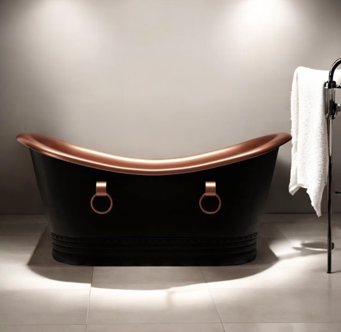Handcrafted Black Patina Copper Bathtub - Luxury Freestanding Double Slipper Tub - Mettlemix
