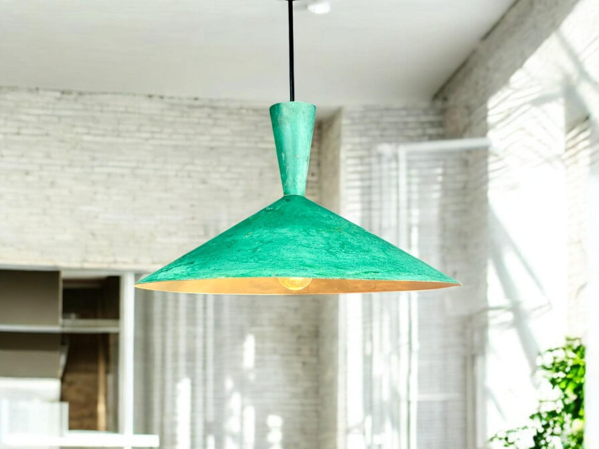 Handcrafted Brass Dome Pendant Light - Green Patina Ceiling Lamp - Mettlemix