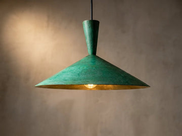 Handcrafted Brass Dome Pendant Light - Green Patina Ceiling Lamp - Mettlemix