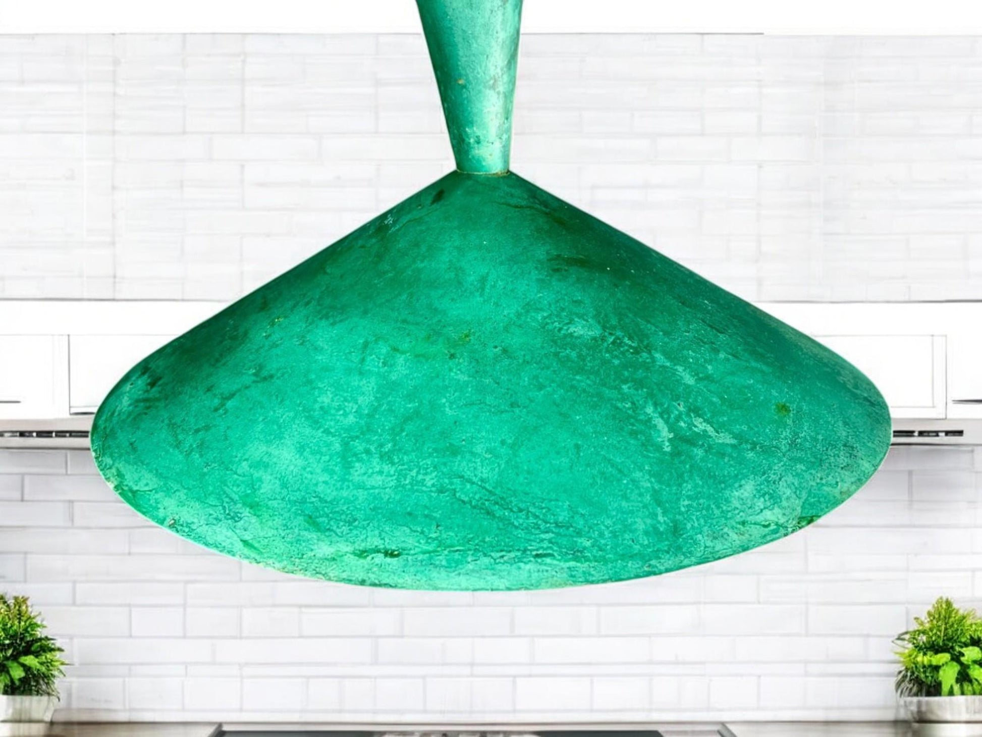 Handcrafted Brass Dome Pendant Light - Green Patina Ceiling Lamp - Mettlemix
