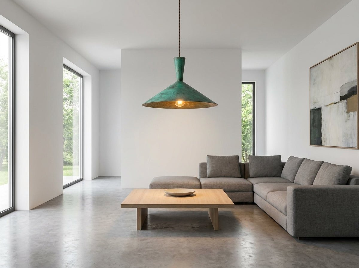 Handcrafted Brass Dome Pendant Light - Green Patina Ceiling Lamp - Mettlemix