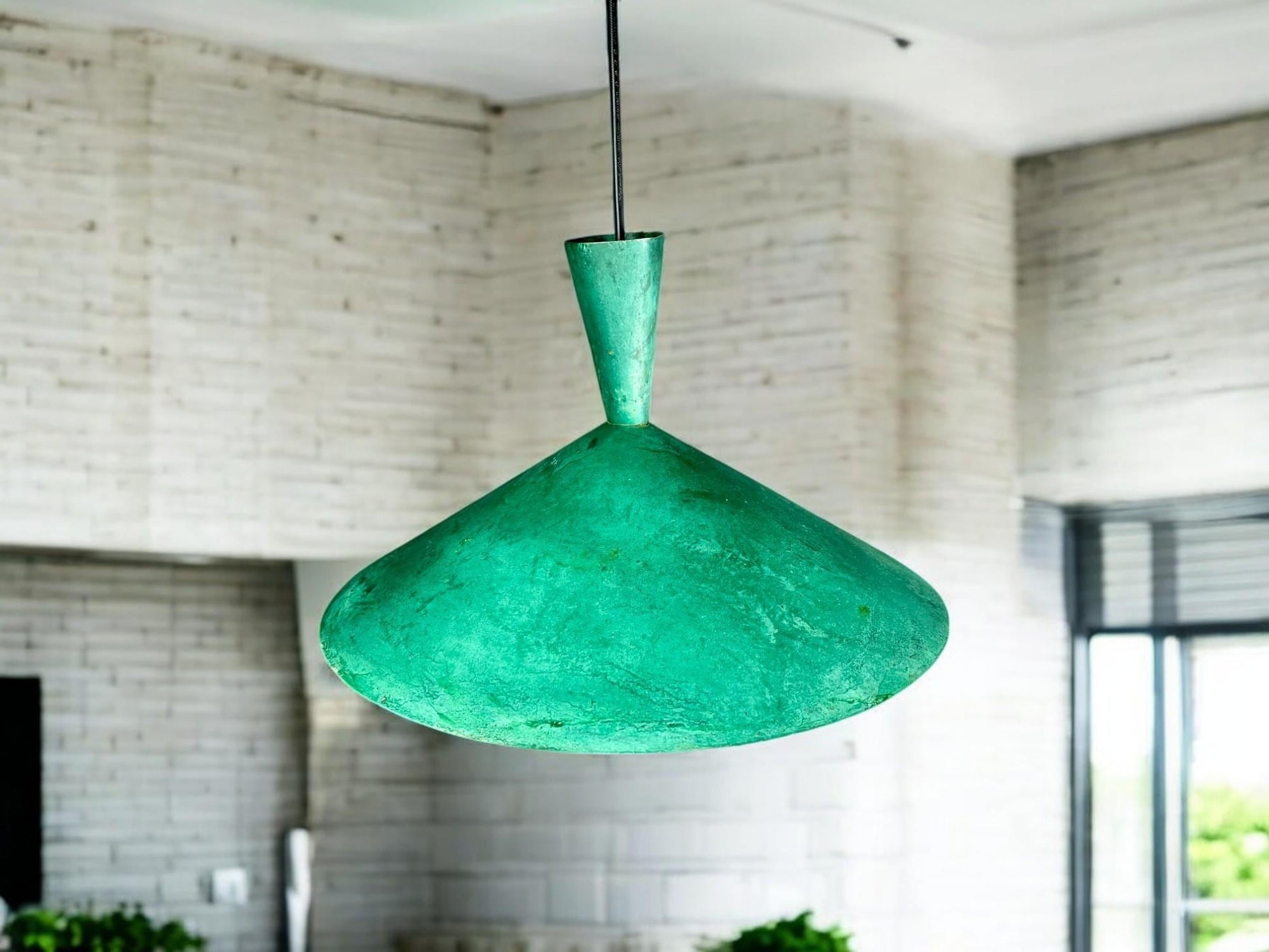 Handcrafted Brass Dome Pendant Light - Green Patina Ceiling Lamp - Mettlemix