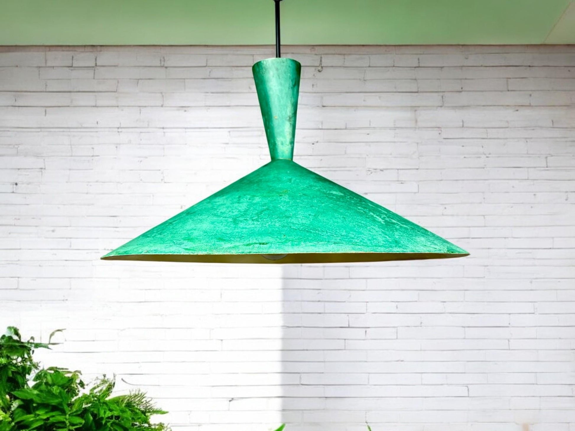 Handcrafted Brass Dome Pendant Light - Green Patina Ceiling Lamp - Mettlemix