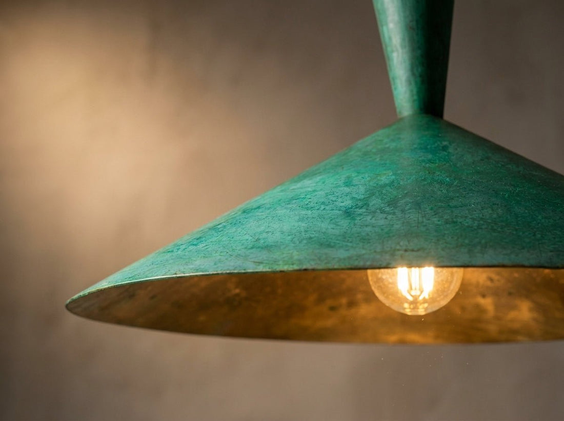 Handcrafted Brass Dome Pendant Light - Green Patina Ceiling Lamp - Mettlemix
