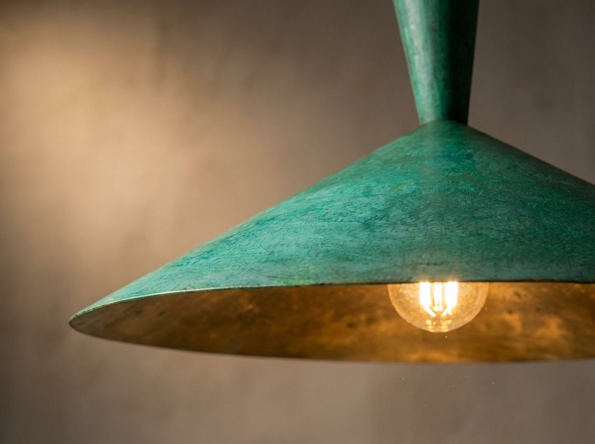 Handcrafted Brass Dome Pendant Light - Green Patina Ceiling Lamp - Mettlemix