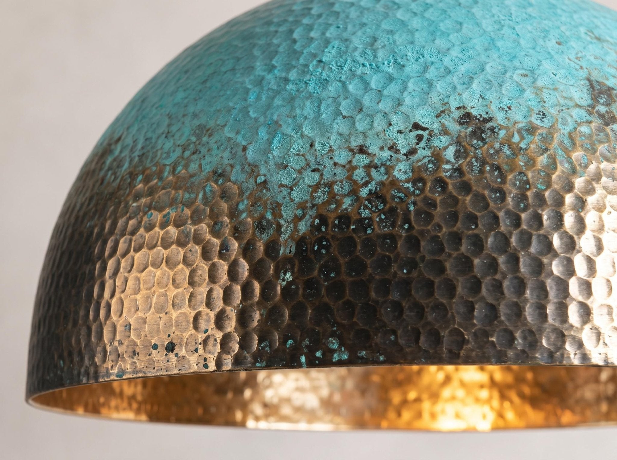 Handcrafted Brass Lamp, Verdigris Bronze Pendant Light, Gold Dome Chandelier, Mid Century Modern Ceiling Lighting, Rustic Farmhouse Decor - Mettlemix