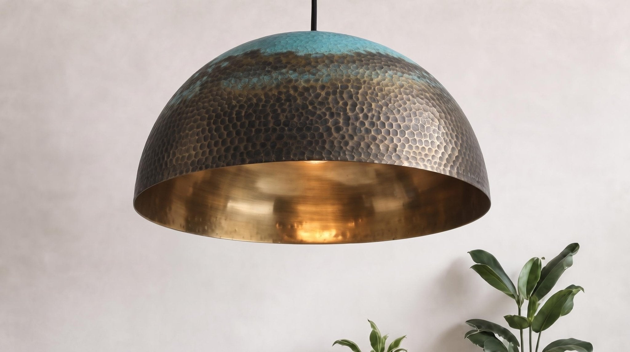 Handcrafted Brass Lamp, Verdigris Bronze Pendant Light, Gold Dome Chandelier, Mid Century Modern Ceiling Lighting, Rustic Farmhouse Decor - Mettlemix