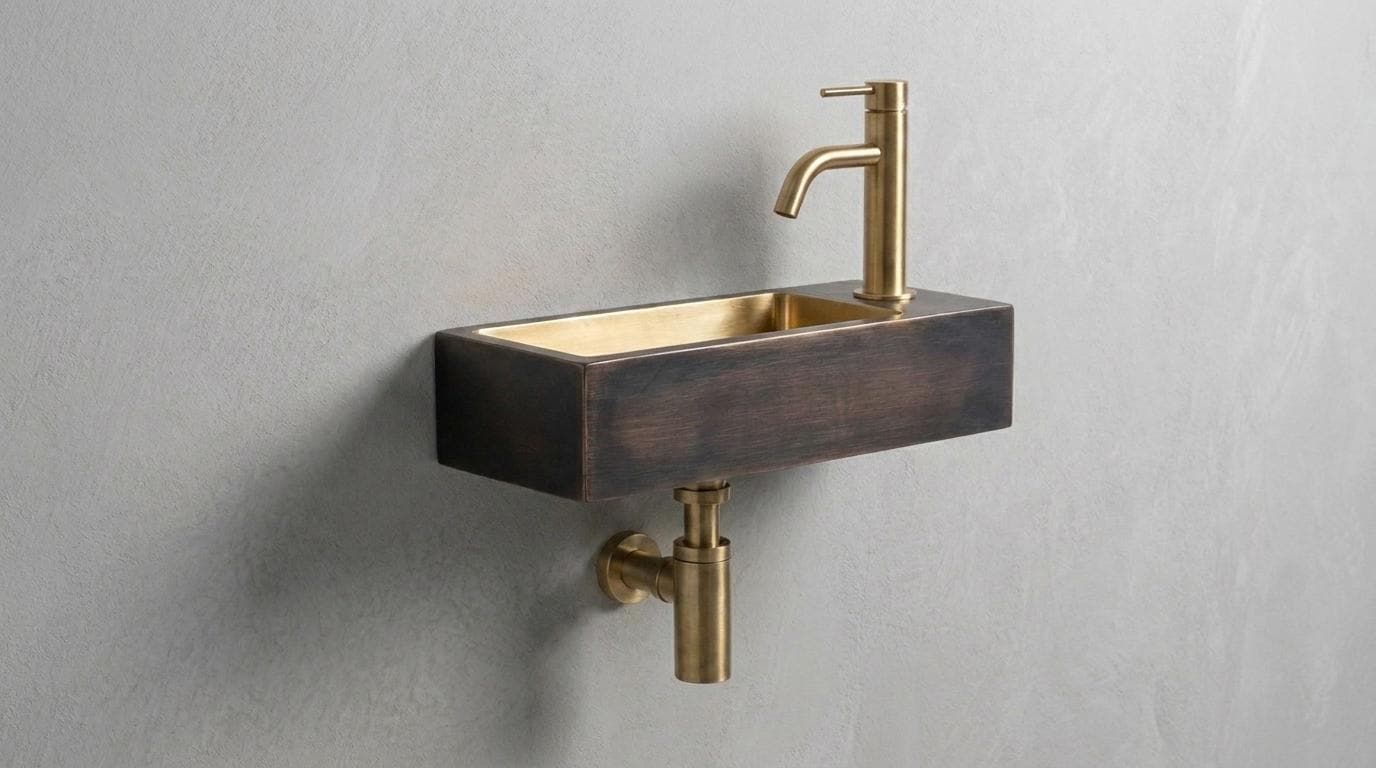 Handcrafted Brass Sink, Oil Rubbed Wall Mounted Floating Basin, Smooth Rectangular Washbasin, Metal Vanity, Dark Brass Bathroom Wash Sinks - Mettlemix