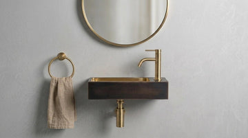 Handcrafted Brass Sink, Oil Rubbed Wall Mounted Floating Basin, Smooth Rectangular Washbasin, Metal Vanity, Dark Brass Bathroom Wash Sinks - Mettlemix