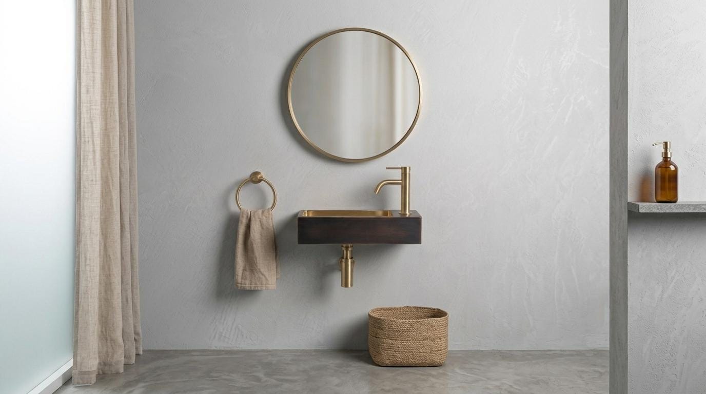 Handcrafted Brass Sink, Oil Rubbed Wall Mounted Floating Basin, Smooth Rectangular Washbasin, Metal Vanity, Dark Brass Bathroom Wash Sinks - Mettlemix
